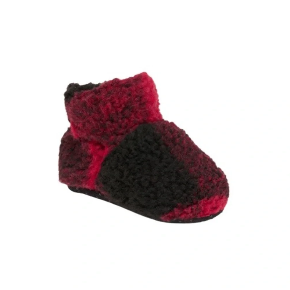 Old Navy Red & Black Buffalo Plaid Cozy Lined Sherpa Booties Size 3-6M